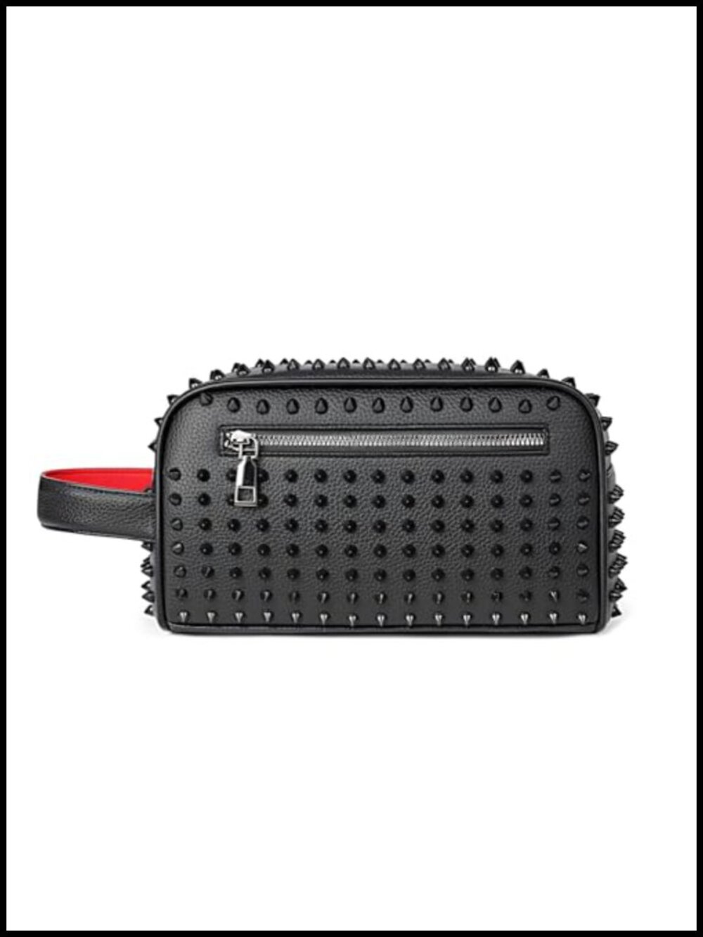 Studded Faux Leather Clutch Bag with Metal Spikes Crossbody Zipper